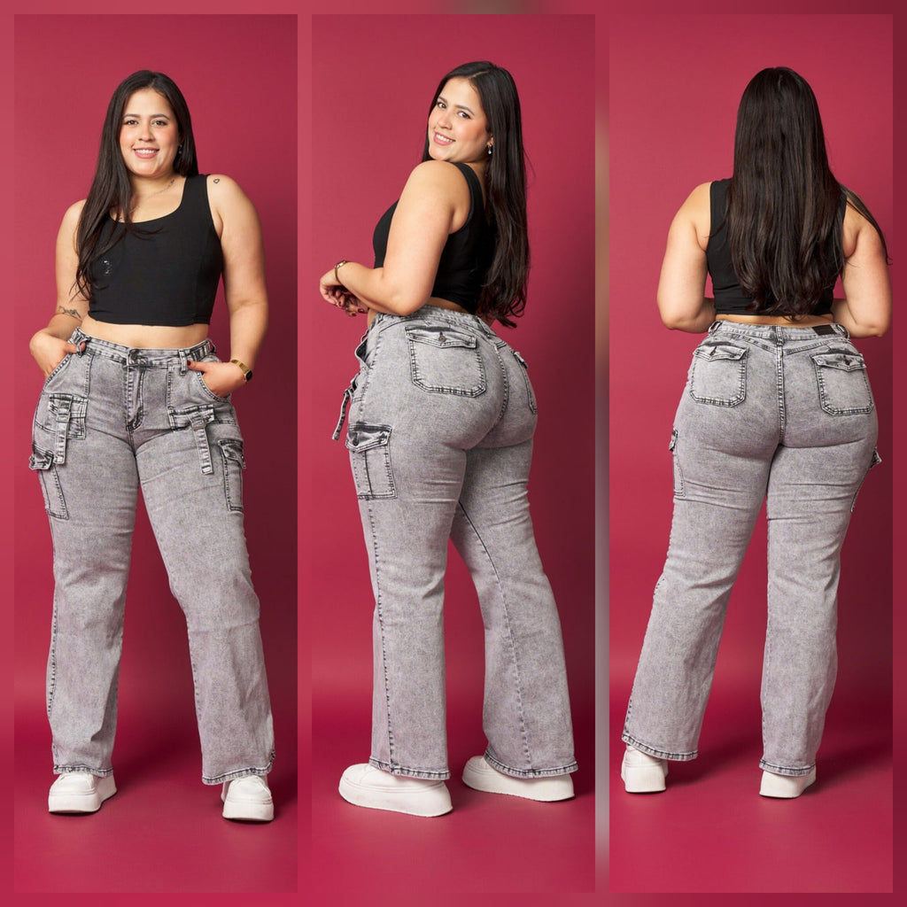 Jeans Wide Leg Gris Cargo