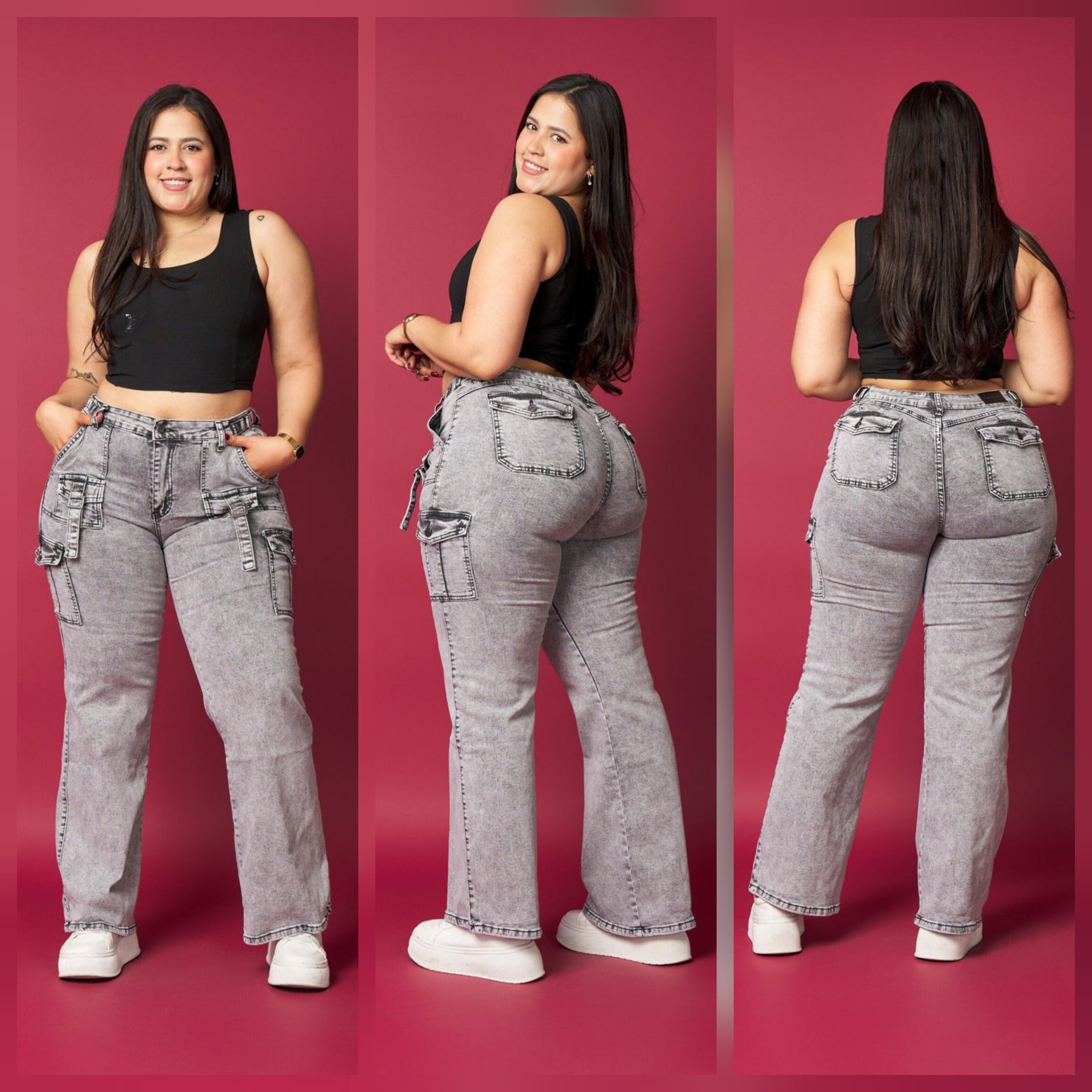 Jeans Wide Leg Gris Cargo