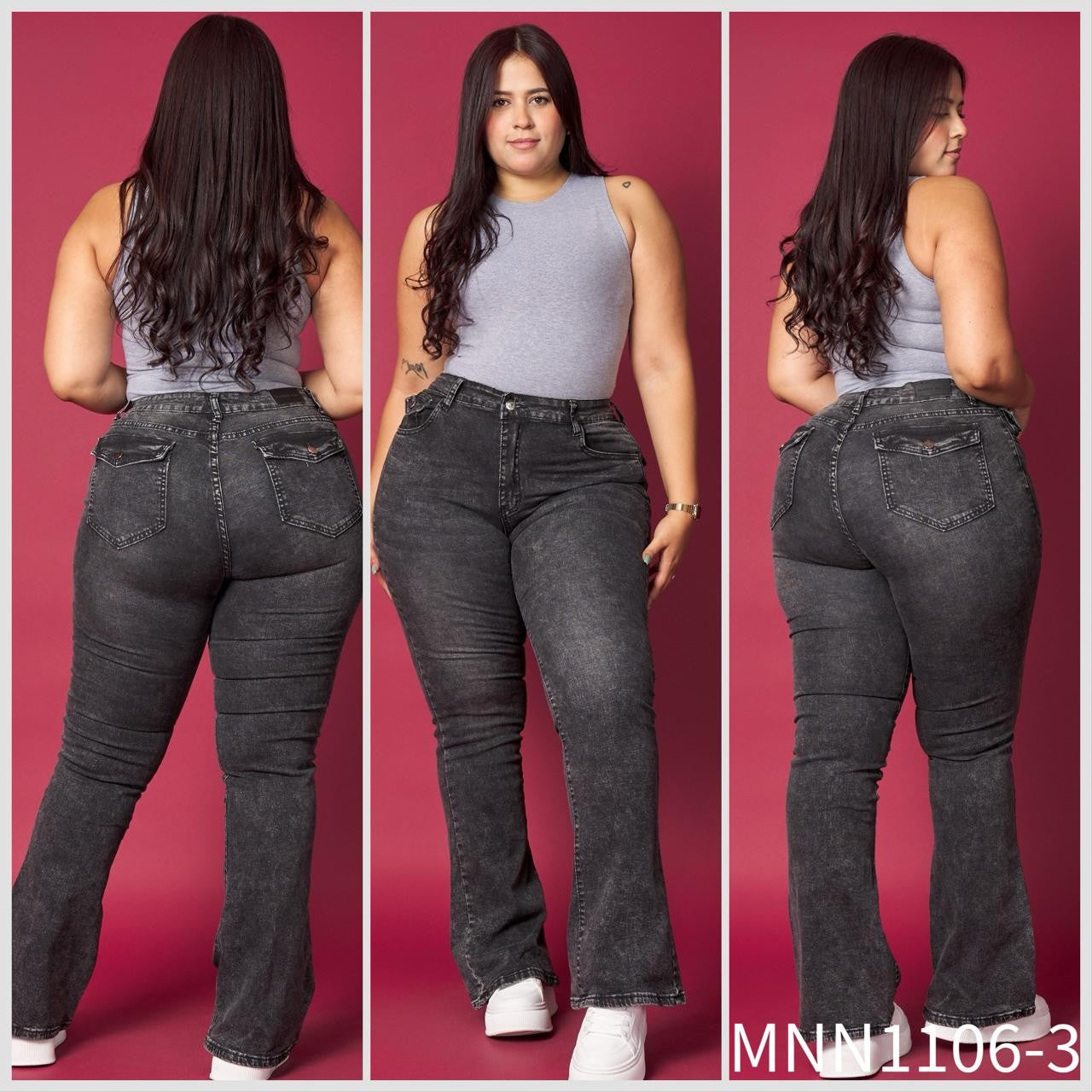 Jeans Flare Gris Oscuro MENINA