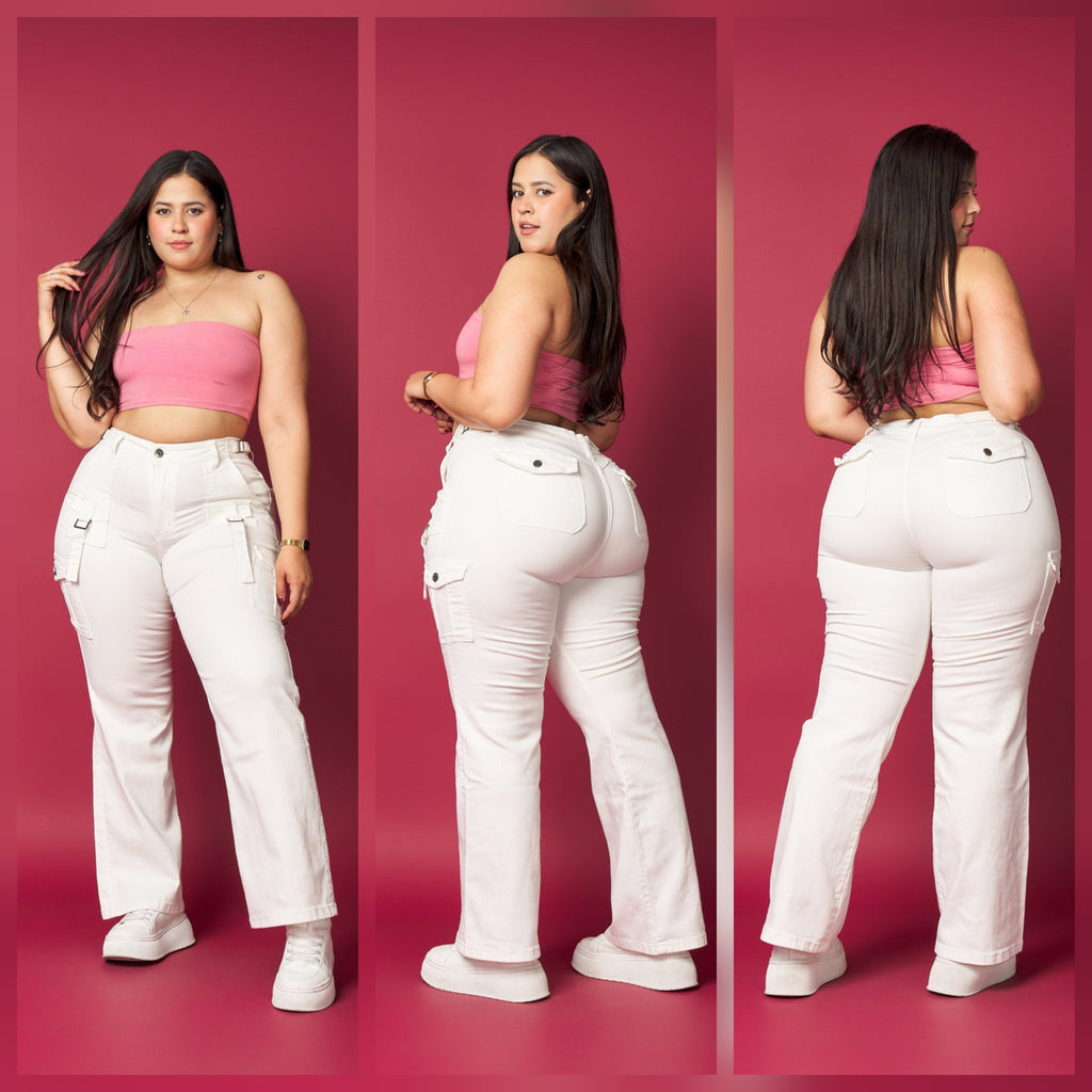 Jeans Wide Leg Blanco Cargo