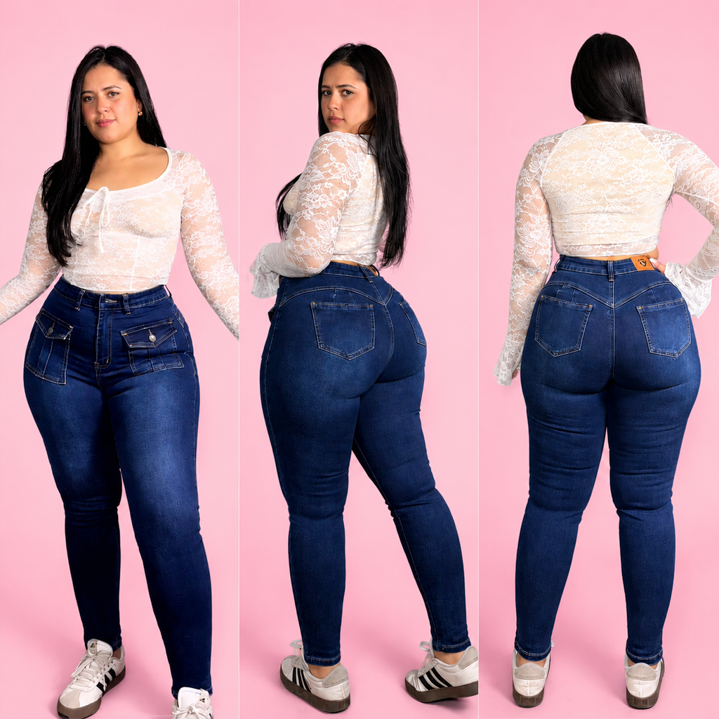 Jeans Pitillo Azul Bolsillo DISEÑO MODA
