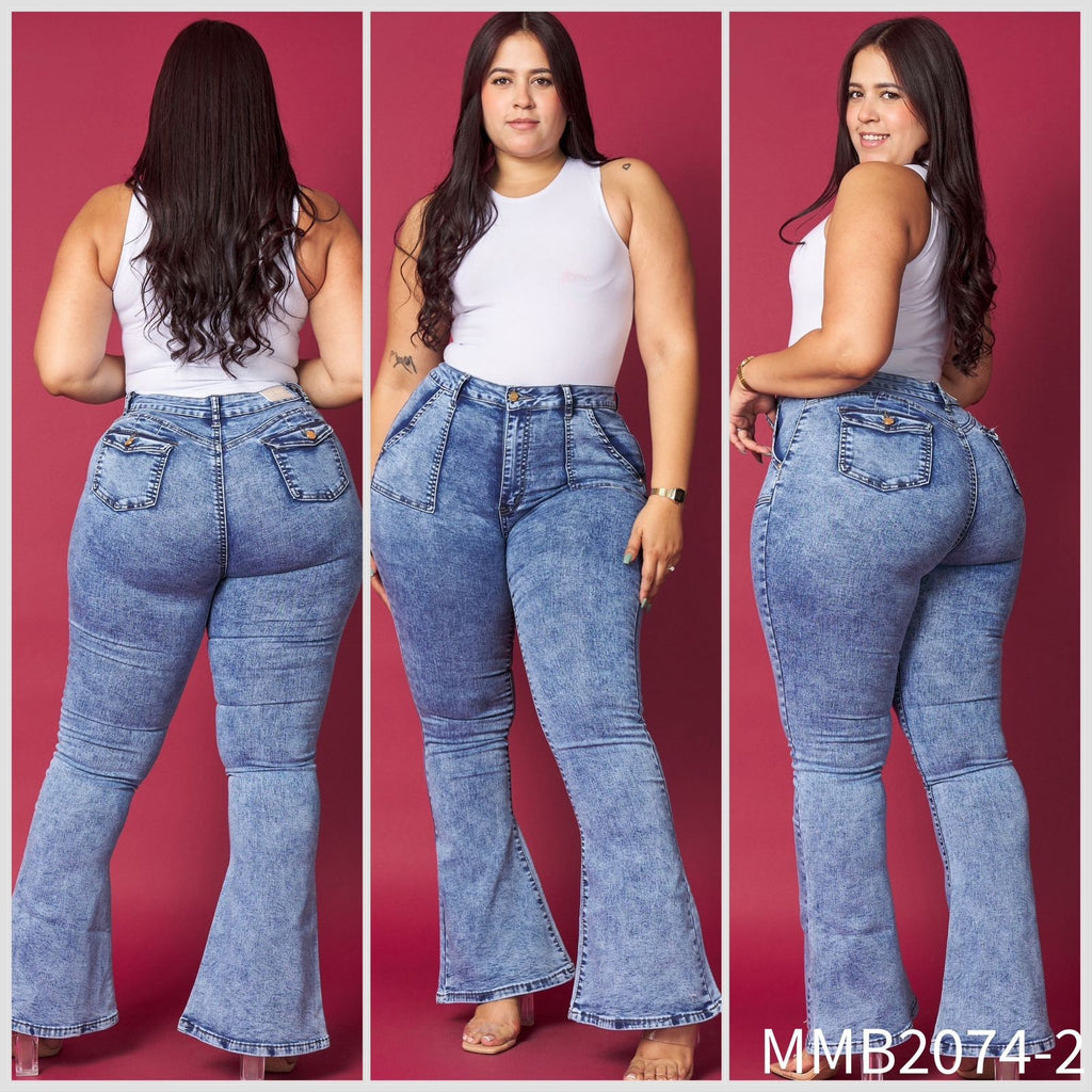 Jeans Flare Celeste Jaspeado