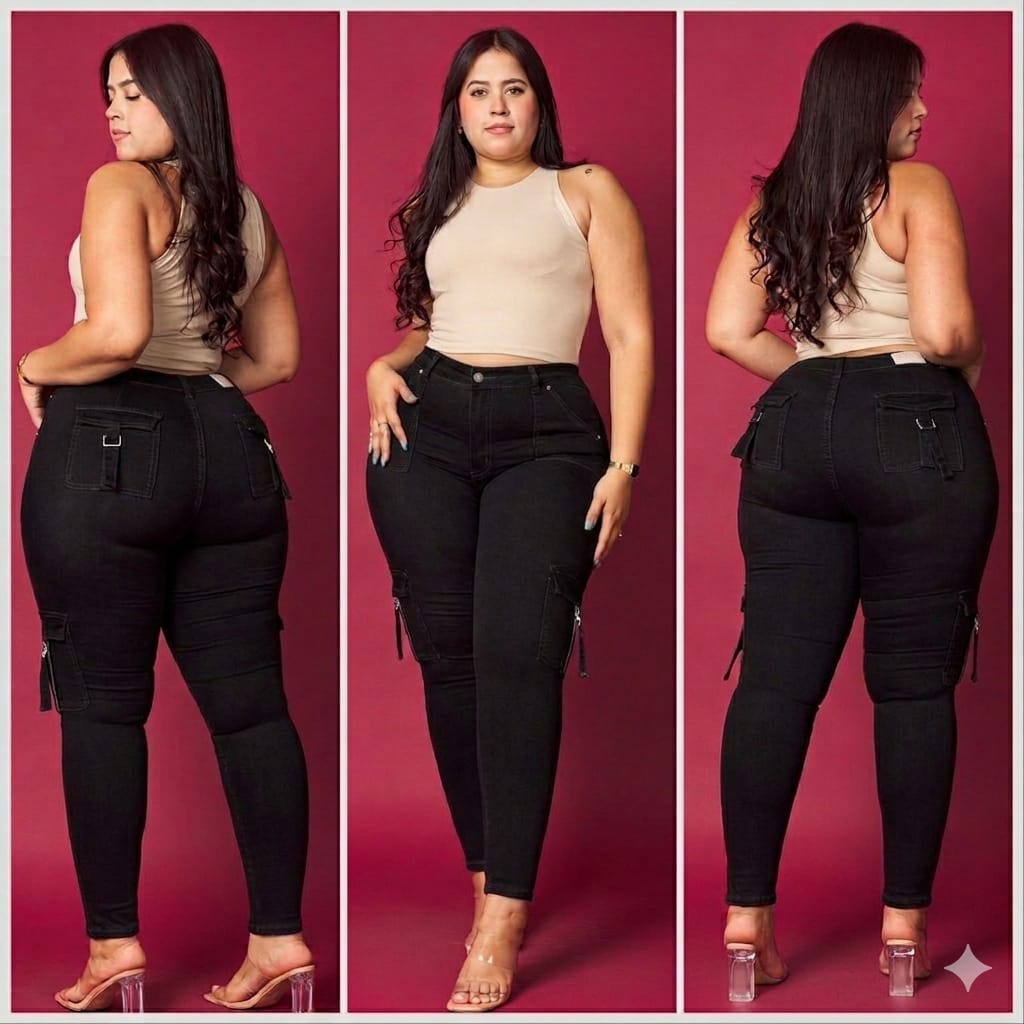 Jeans Pitillo Cargo Negro