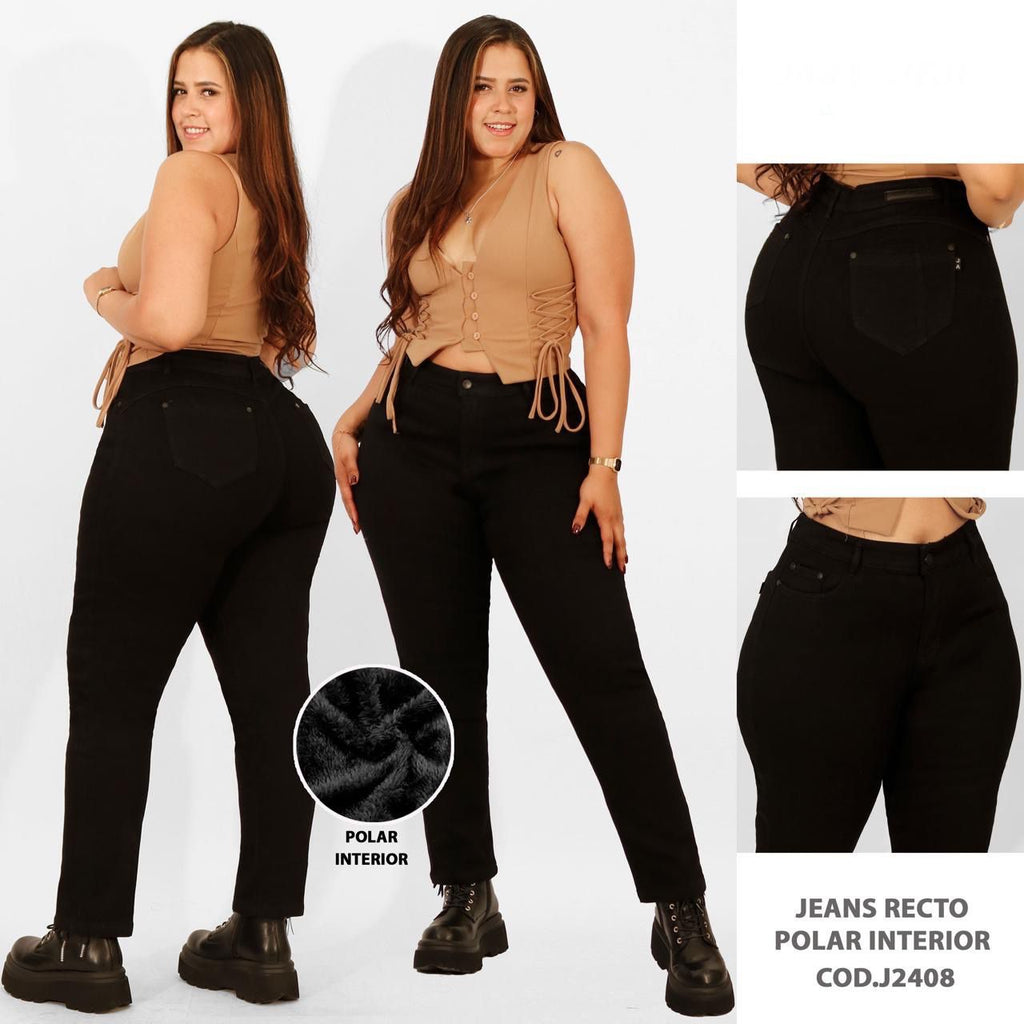 Jeans Recto Negro Polar Interior