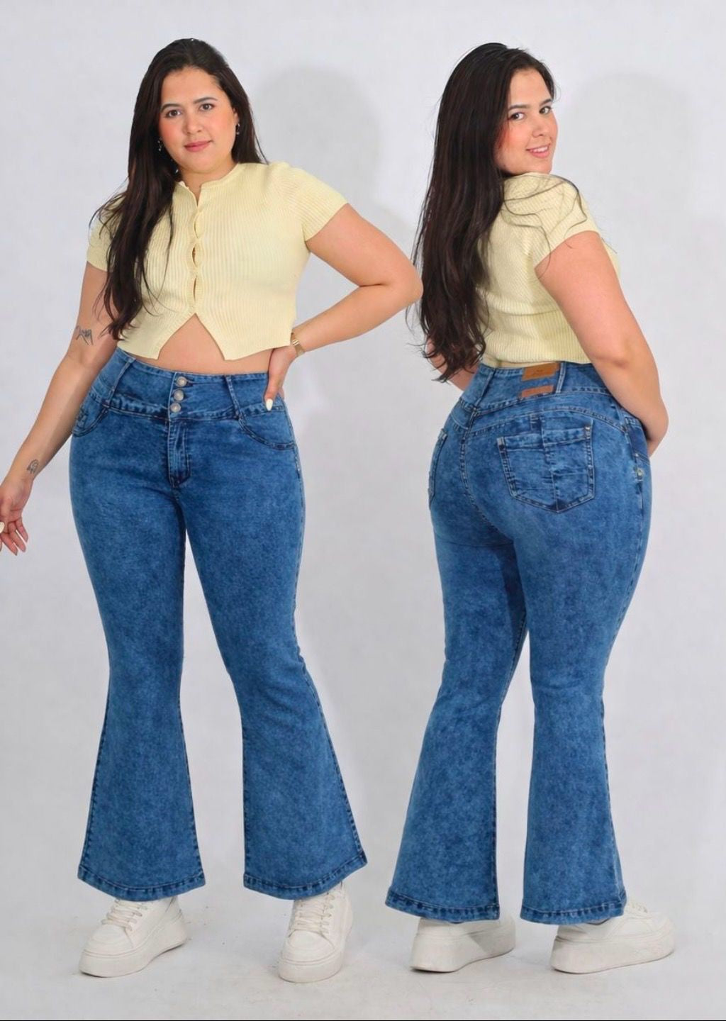 Jeans Flare Celeste Jaspeado
