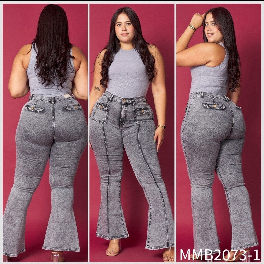 Jeans Flare Lineal Gris MENINA