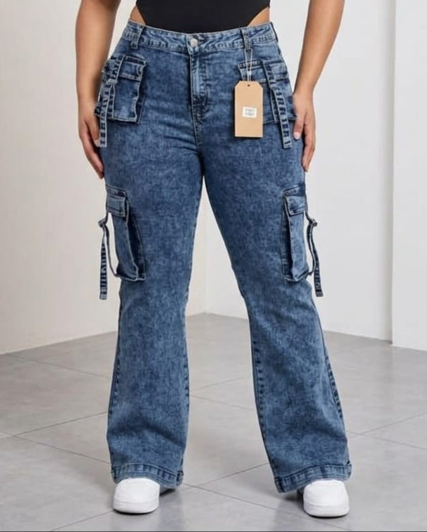 Jeans Flare MultiCargo Azul