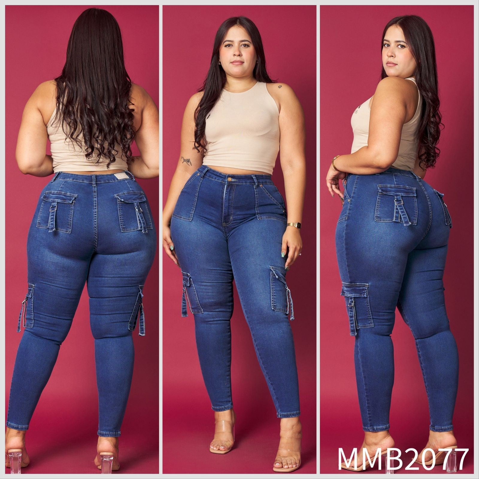 Jeans Pitillo Cargo Azul